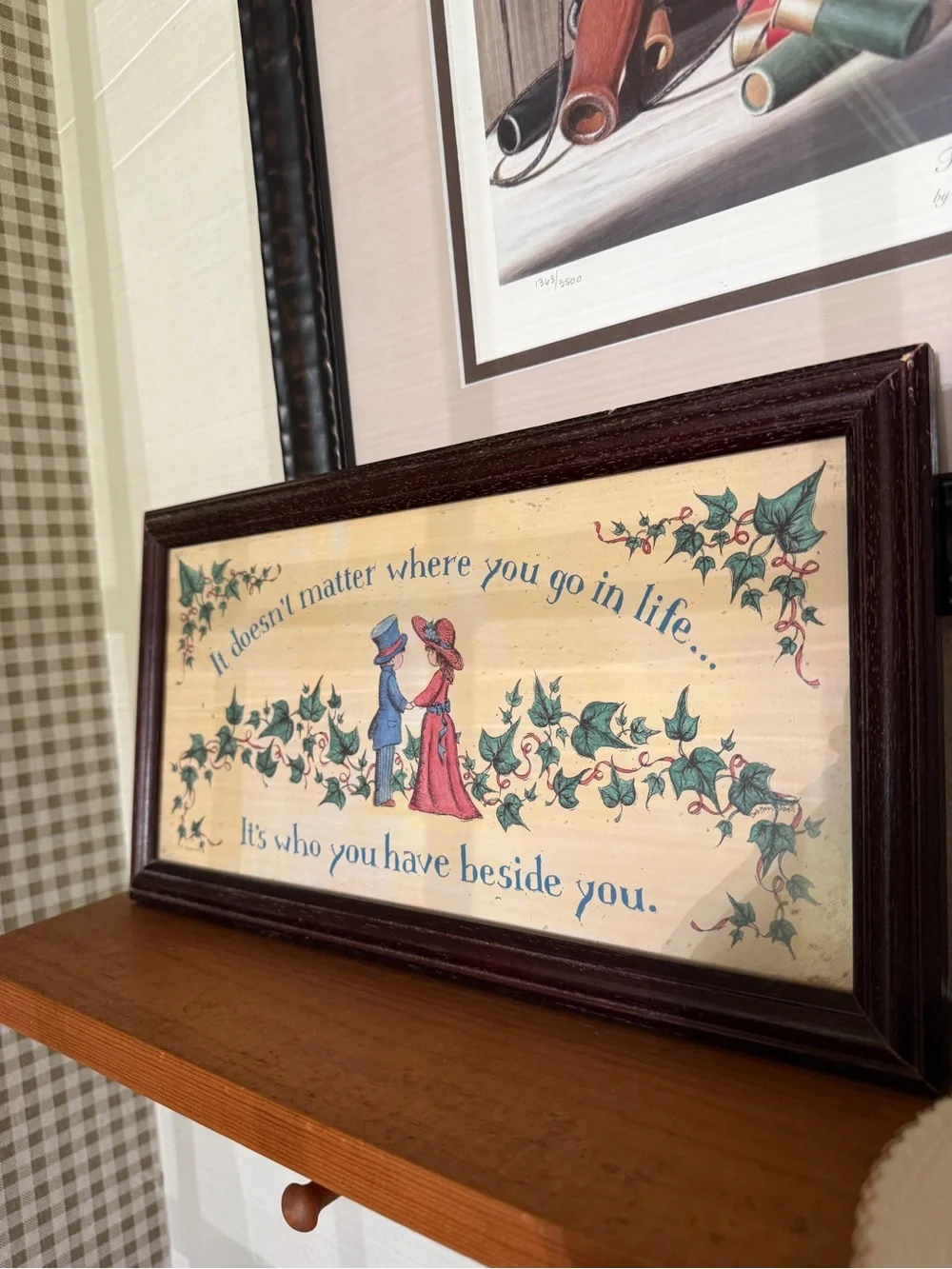 Vintage Style Cream Wall Plaque with Blue and Red Illustration